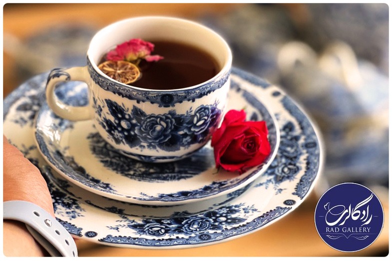 فنجان نعلبکی قلم آبی
