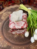 جعبه کلینکس چینی عنابی نقاشی دست (مربع) - Image 2